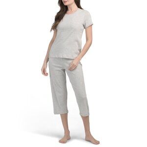 POPPY & CLAY Grey Cotton Dream Away Pajama Top And Capris Set